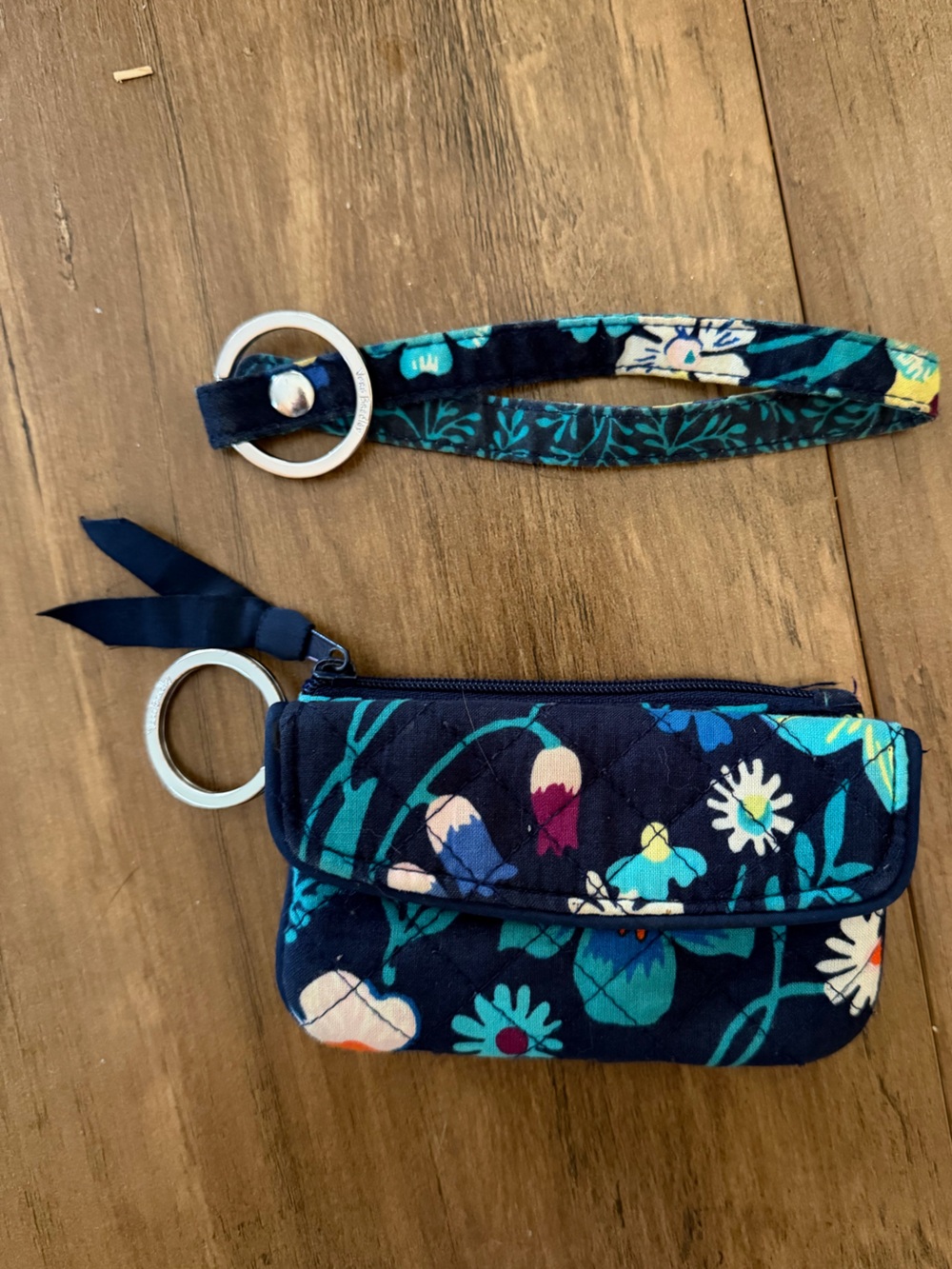 Vera Bradley Wristlet Keychain - Midnight Blue Floral